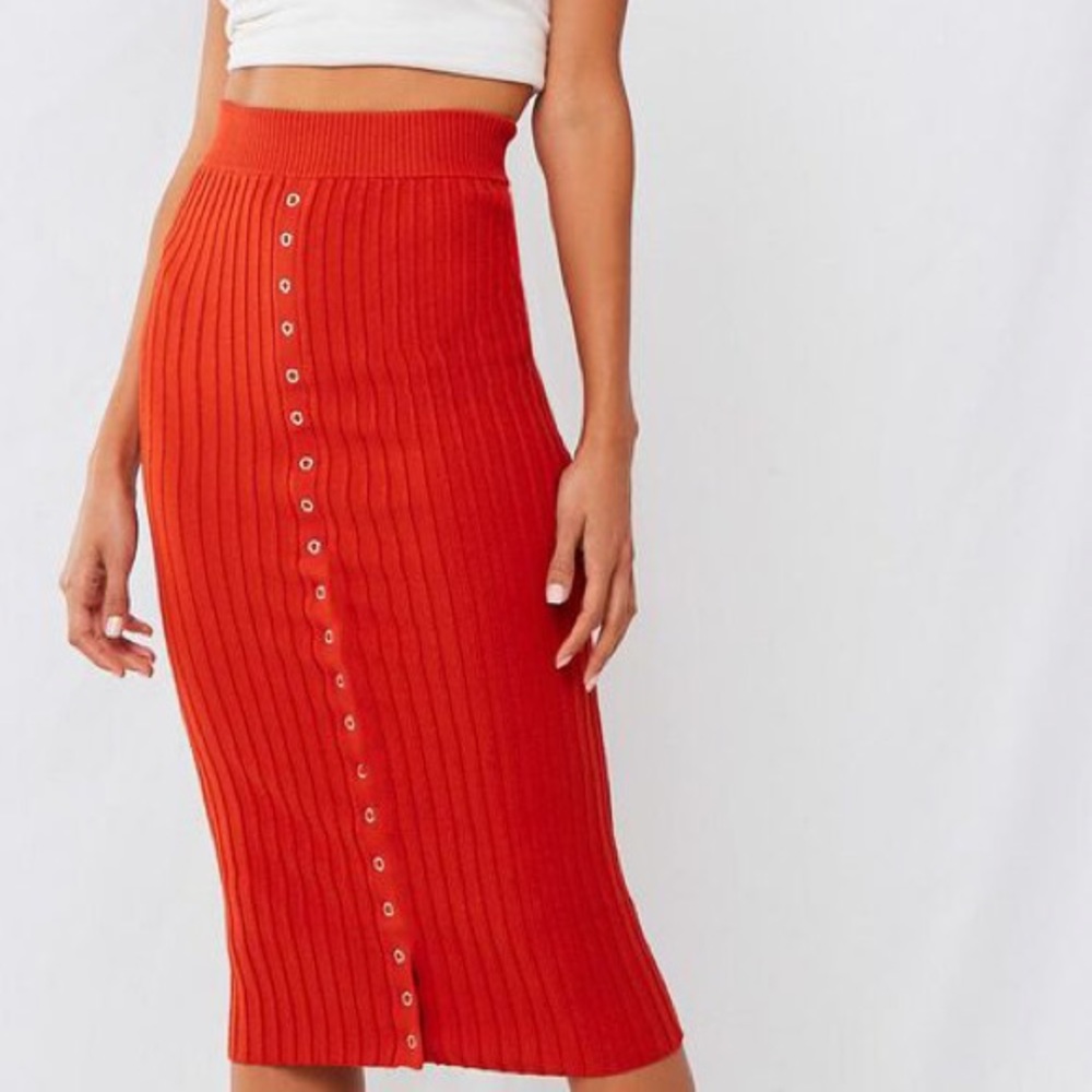 NWT Forever 21 Mock Button Front Midi Rib Skirt